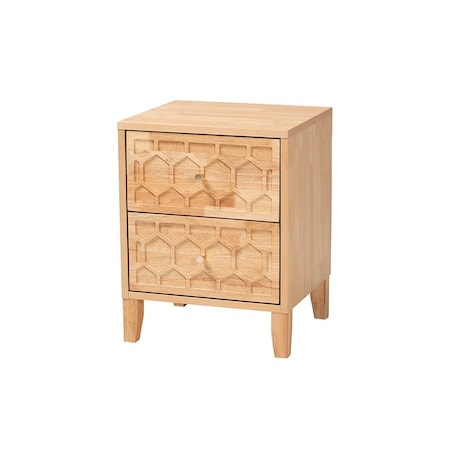 Baxton Studio Hosea Japandi Carved Honeycomb Natural 2-Drawer Nightstand 246-13627-ZORO